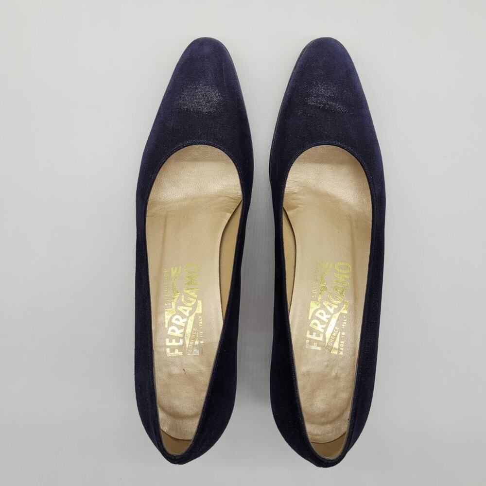 SALVATORE FERRAGAMO "Dublino" Pebble Suede Kid Leather Midnight Blue Size 8 AAAA - Picture 7 of 10